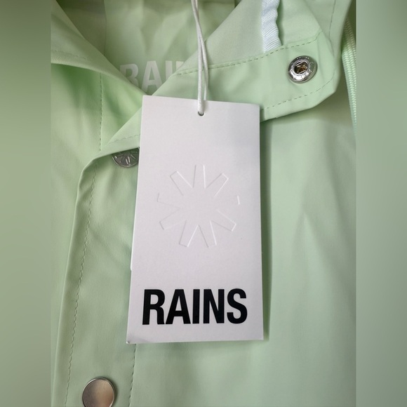 Rains Hooded Coated-Shell Jacket In Light Green Size L NWT - Picture 8 of 10